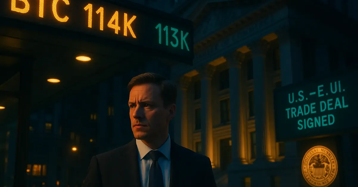 Bitcoin Hovers Near $114K; Markets Shrug Off U.S.–EU Trade Deal